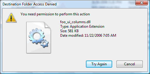 denied folder access destination windows allowed happen dialog process even would box