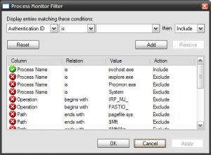 The new ProcessMonitor filter window