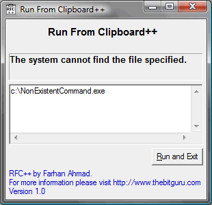 RFC++ window that shows up if a command cannot be successfully executed.